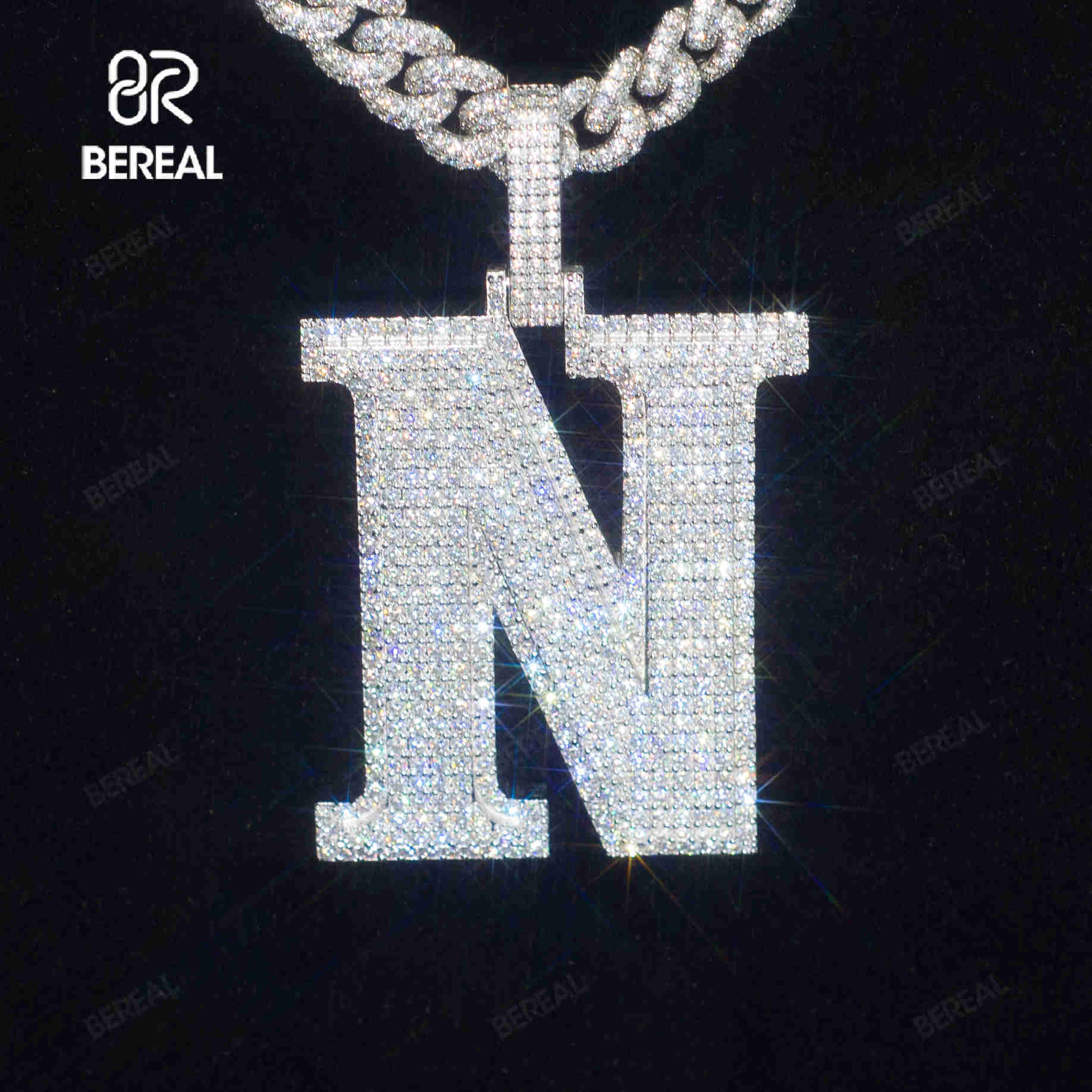 Pass Diamond Tester Vvs Moissanite Letter Pendant Iced Out Round Brilliant Cut Diamond Gold Plated 925 Silver Initial Pendant