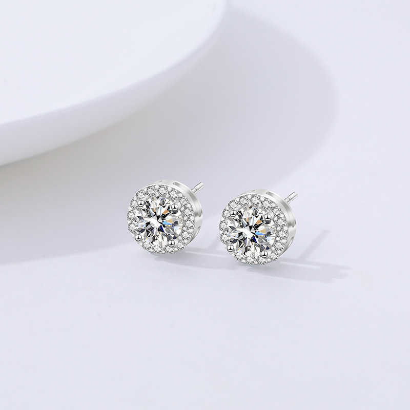 Fashion Moissanite Jewelry 925 Sterling Silver Zircon Earrings Round Cut 1 ct Diamond Stud Earring for Women