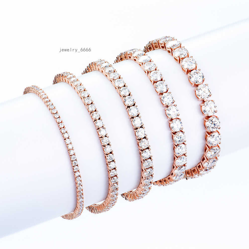 Wholesale Bulk men hip hop jewelry 2-6mm rose gold plated 925 siver iced out diamond mossanite moissanite tennis chain bracelet