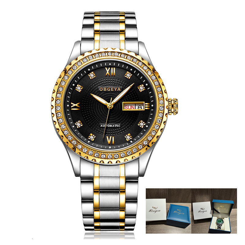 Luxury Diamond-Encrusted Automatic Mechanical Watch for Men with Date Display