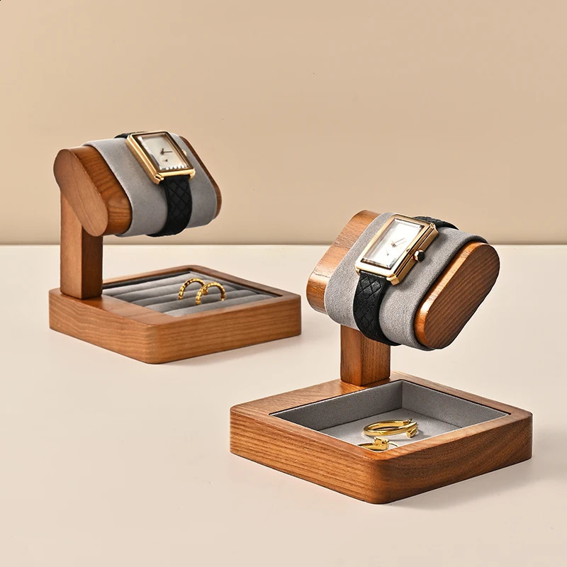 Oirlv Retro Wooden Watch Holder Display Ring Organizer Multi-Function T-Bar Jewelry Display Stand Solid Wood Watch Stand Holder 250106