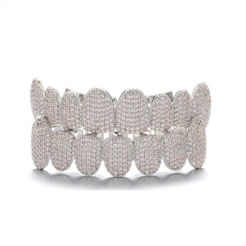 Full CZ Stones Heavy Teeth Caps Cubic Zircon Iced Out Micro Pave Top Bottom Charm Grills For Men Women Jewelry 250107