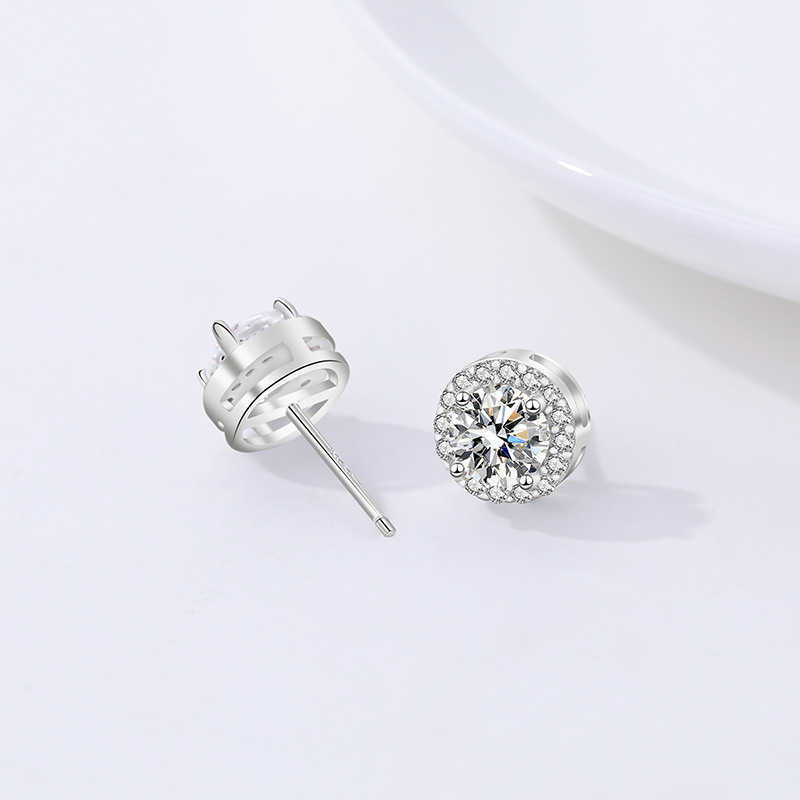 Fashion Moissanite Jewelry 925 Sterling Silver Zircon Earrings Round Cut 1 ct Diamond Stud Earring for Women