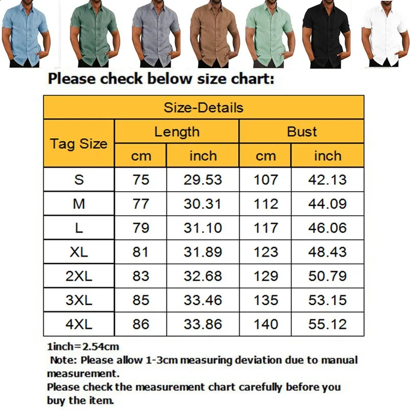 Summer Mens Short Sleeve Shirt Fashion Solid Color Linen Cotton Breathable Leisure Lapel Button T-shirt Business Casual Shirt 250108