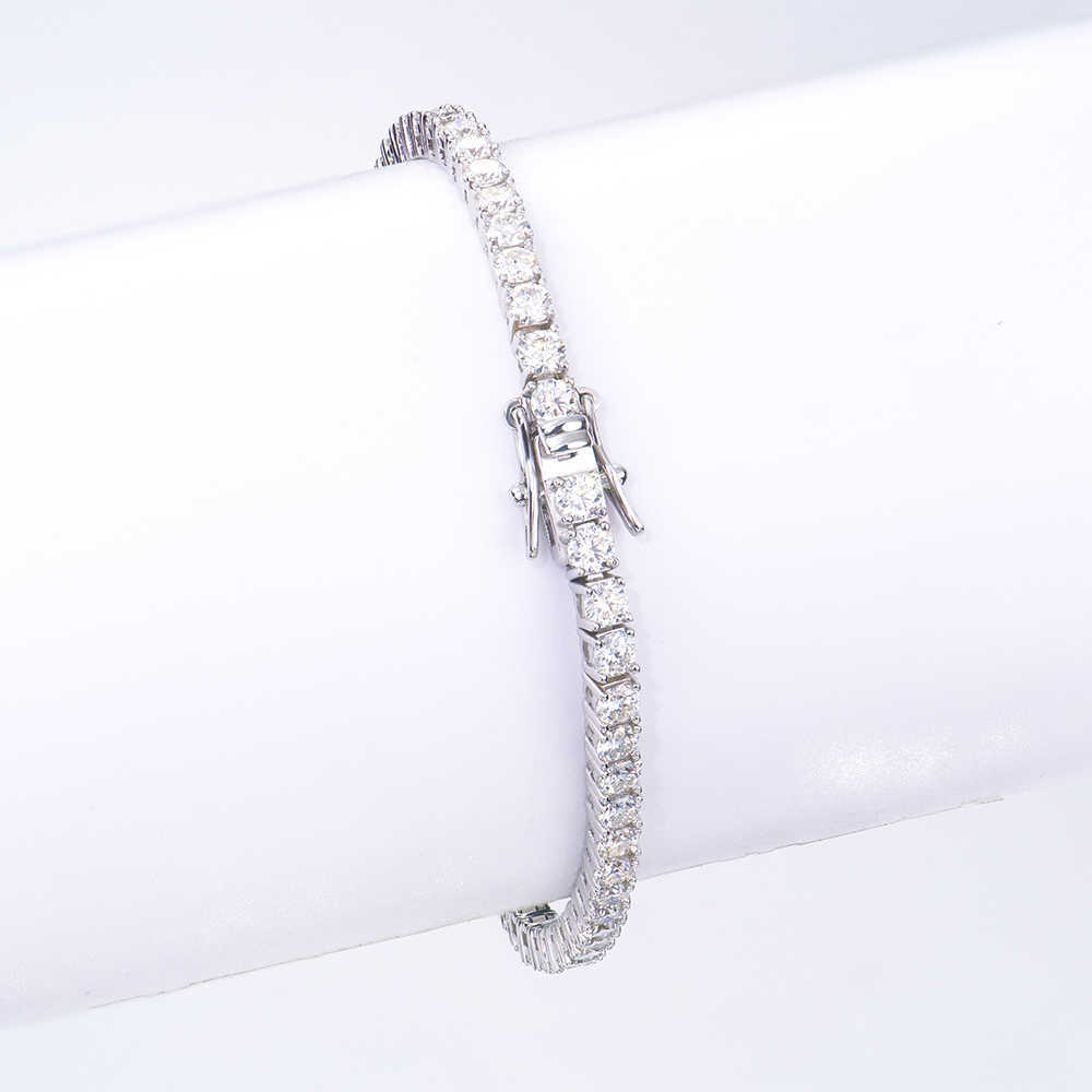 High Quality 3mm Silver 925 VVS VVS1 Real Moissanite Lab-Grown Moissanite Round Shape Tennis Chain Bracelet