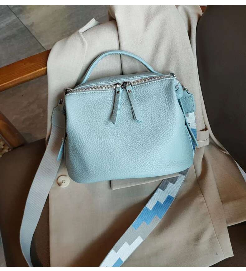 Genuine Leather Small Shoulder For Women Ladies Soft Handbag Purse With Tassels Female Casual Messenger Crossbody Bag Blue