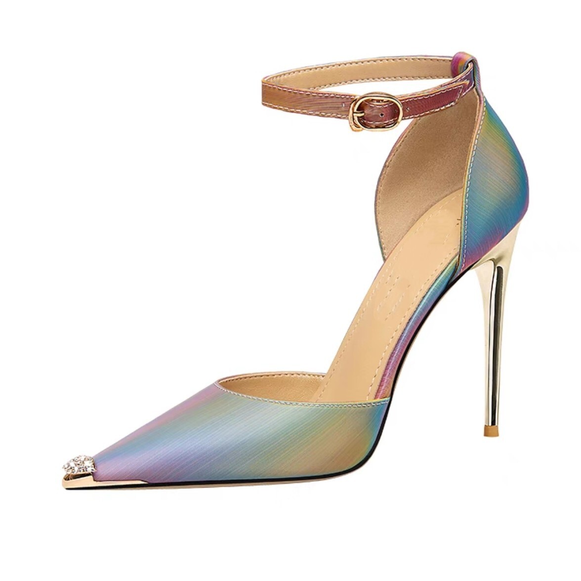 Women's Fashion Single Pointed Rainbow Colored Strap High Heels Women's Wedding Shoes