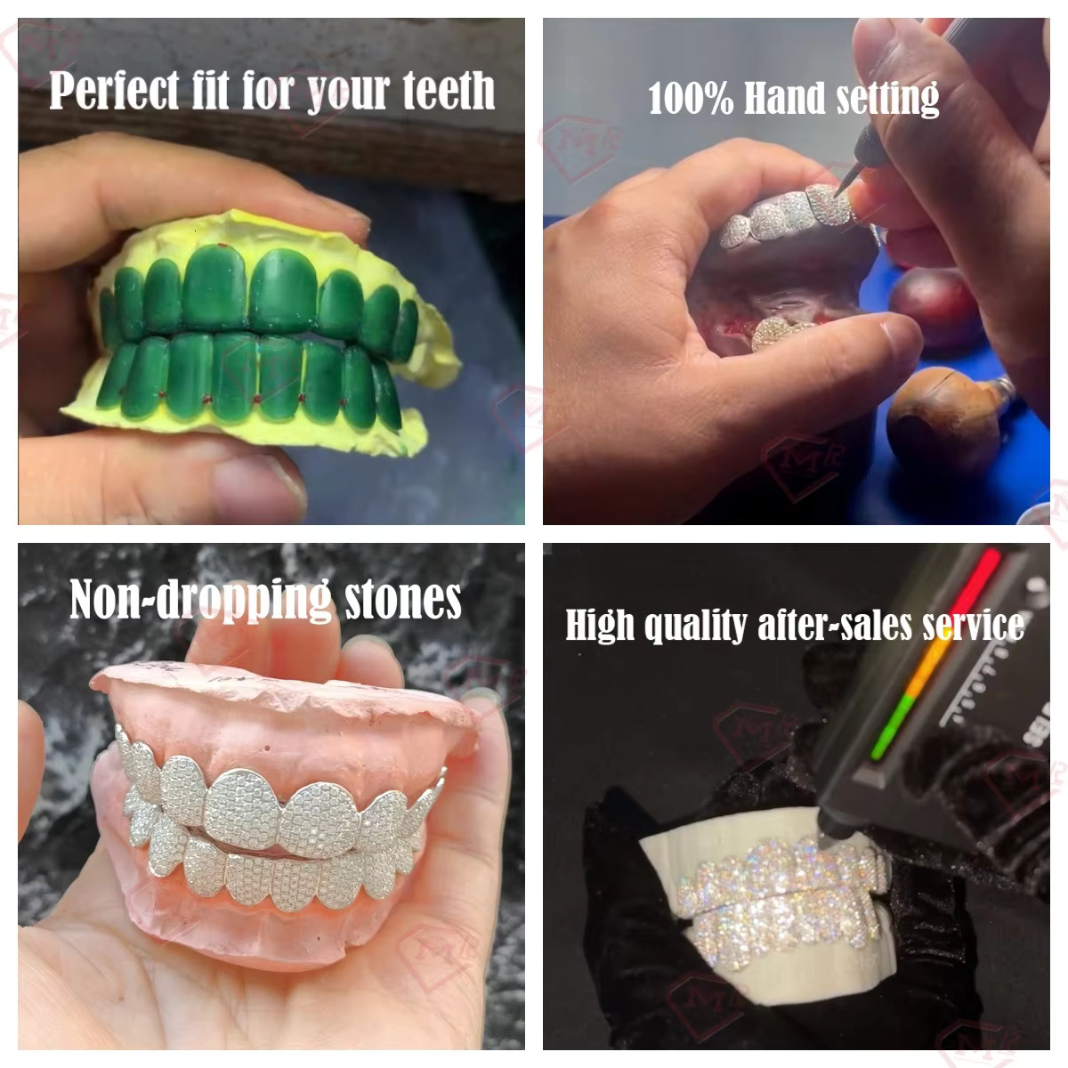 Custom Hip Hop Teeth Top 8 Bottom Fully Iced Out Sterg Sier Dia Moissanite Grillz For Mens