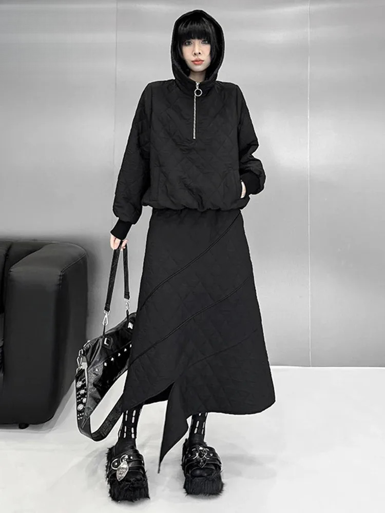 Cotton-Padded Sweatshirt Warm Skirt Two Pieces Suit New Hooded Long Sleeve Women Fashion Tide Spring Autumn 2025 1Dh9192
