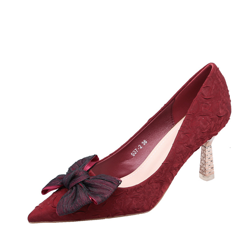 High Heeled 2023 Spring New Korean Version Shallow Mouth Single With Thin Heels And Pointed Bows Women's Shoes