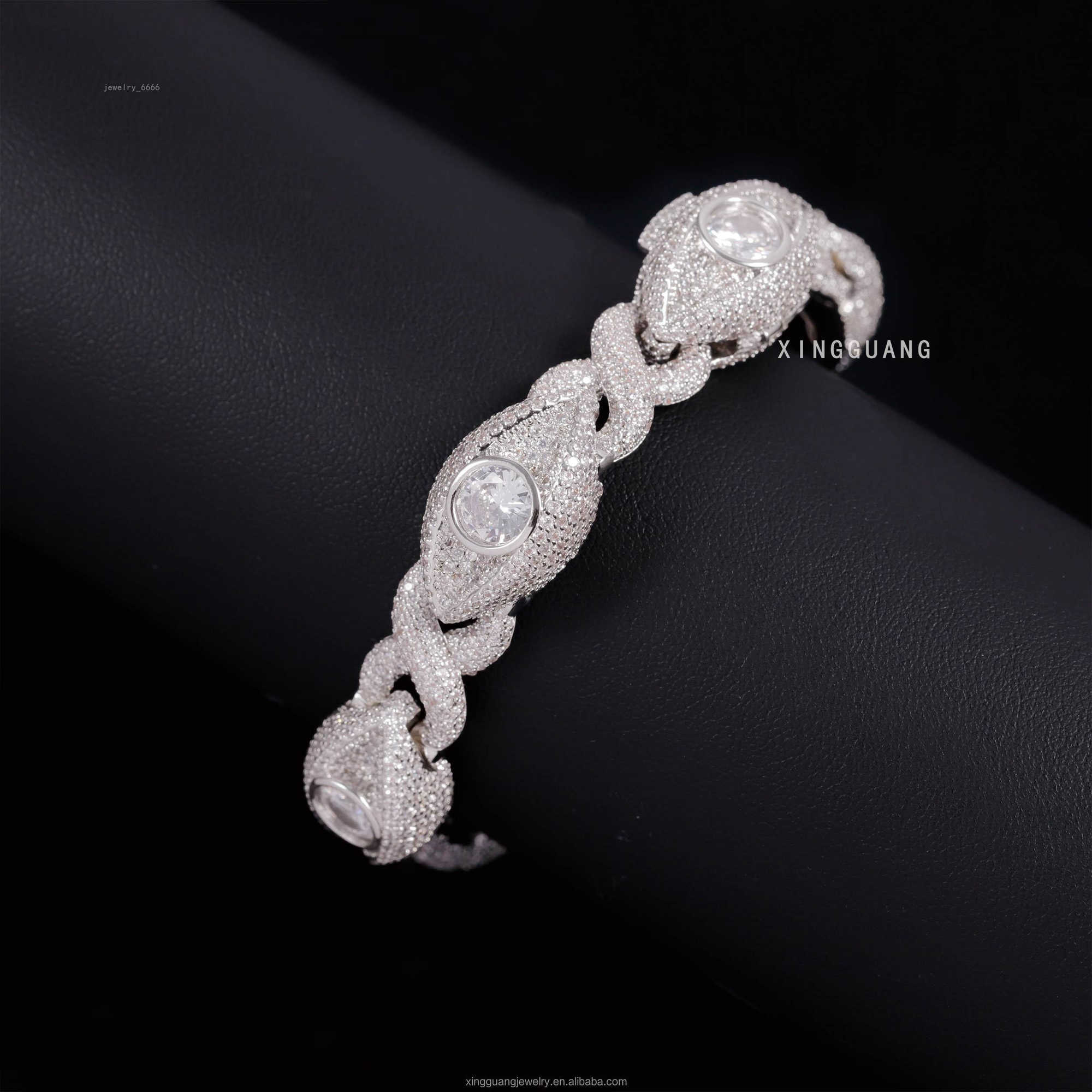 Pass diamond test VVS moissanite diamond eyes white gold plated 925 silver infinity links cuban chain bracelet jewelry
