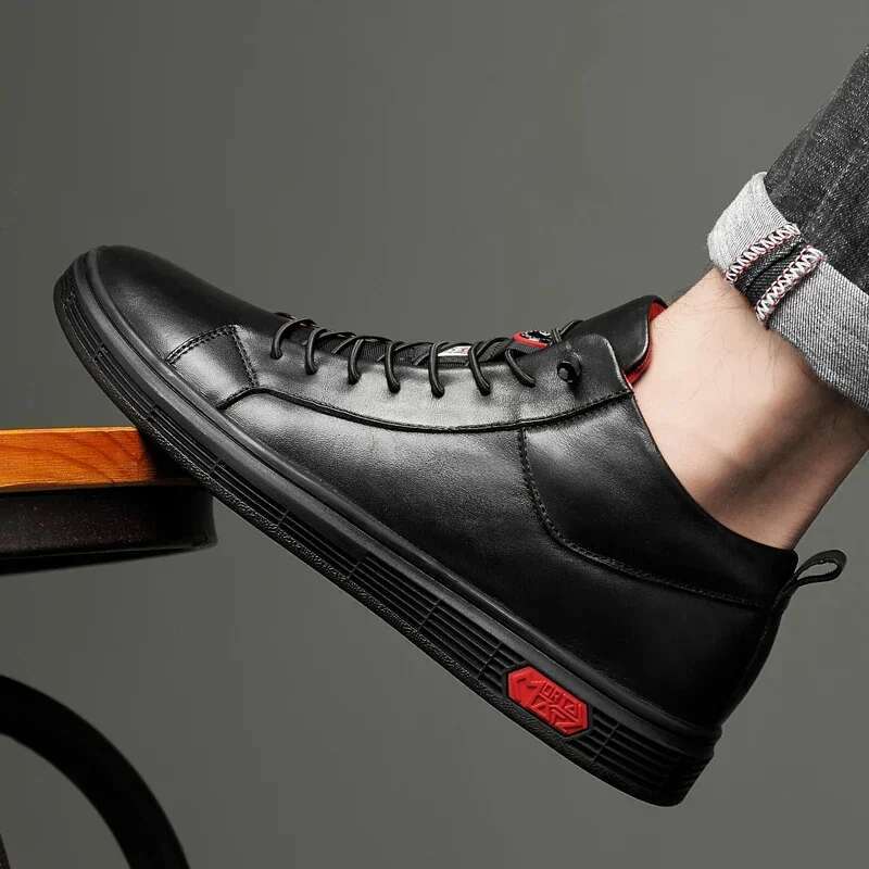 High Quality British Style Cowboy Boot Genuine Leather Men's Plush Warm Winter Men Boots Fashion Soft Sole Sneakers