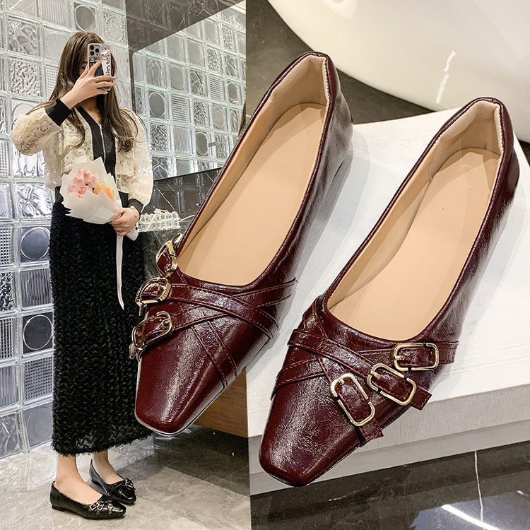 Women Casual Shoes Flat Bottom New Fashion Versatile 2025 Spring Korean Version Square Toe Triple Black Silver Burgundy Free shipping