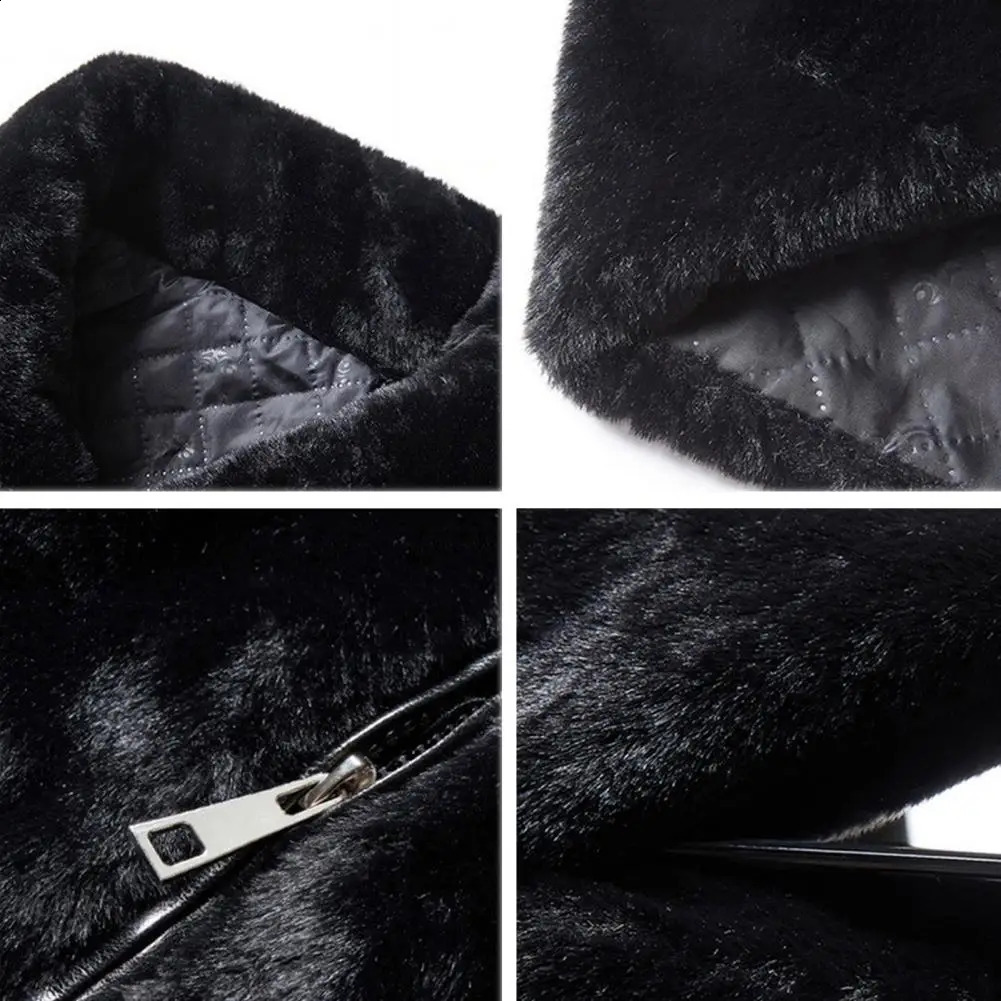 Winter Men Hooded Coat Solid Color Long Sleeve Mink Fur Jacket Zipper Placket Thick Fleece Male With Pockets 250107