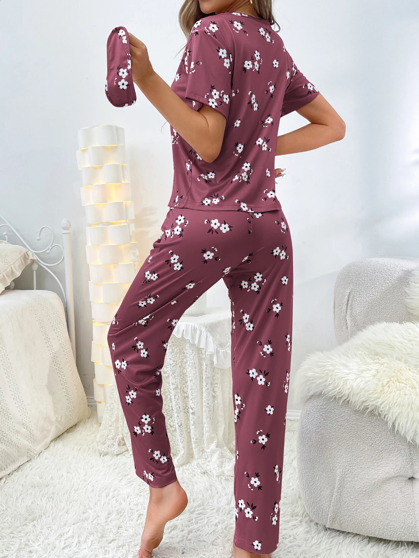 womens home wear short sleeve trousers pajamas love pattern casual and comfortable 250110