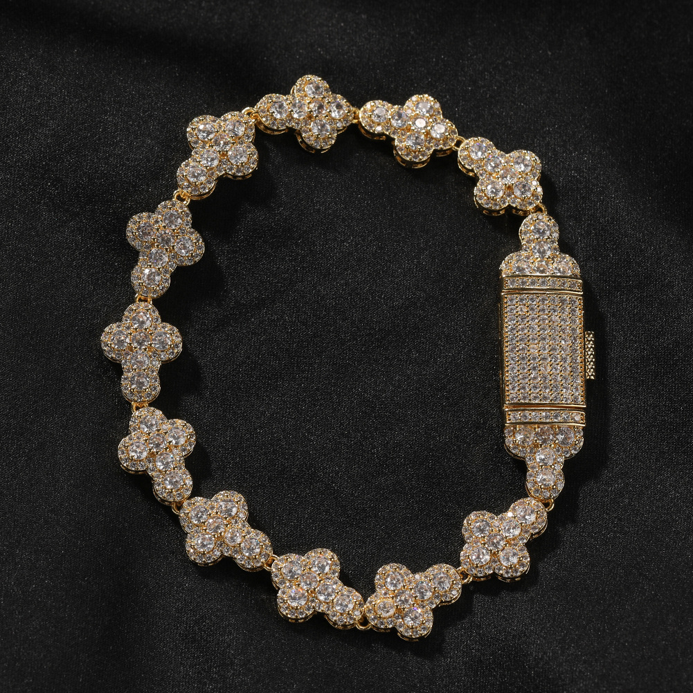 Hip Hop Cross Tennis Chain Cuban Chain Necklace Bracelets 5A CZ Stones Gold plated Jewelry Set
