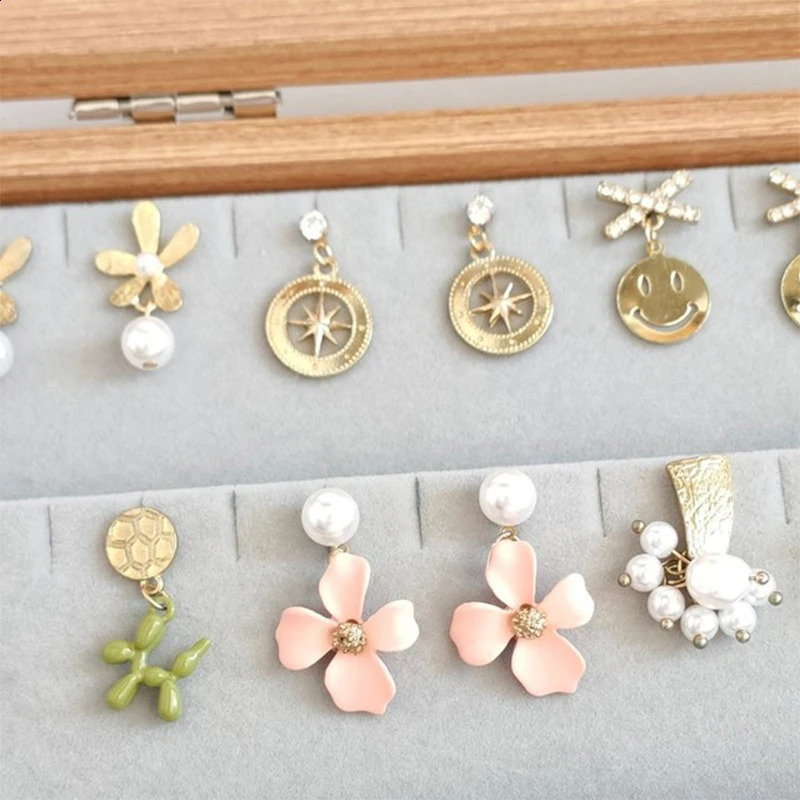 Transparent Lid Jewelry Box Wooden Storage Box Grid Jewelry Tray Showcase Lockable Jewelry Storage Organizer Earrings Necklace 250106