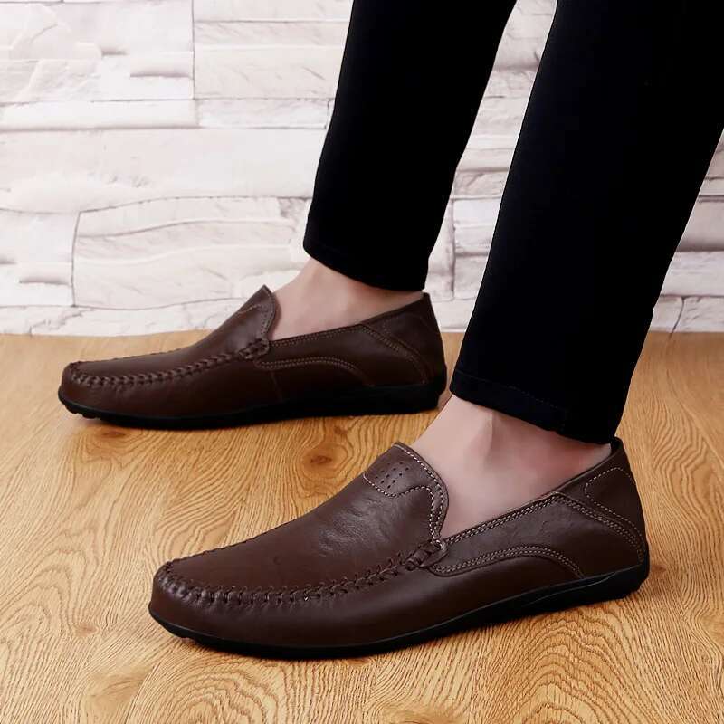 Genuine Leather Mens Casual Brand Soft Men Loafers Moccasins Breathable Slip On Male Boat Shoes Plus Size 37-47