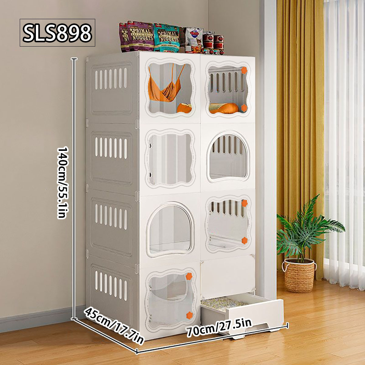 Durable Cat Habitat with Integrated Litter Tray - Ideal Indoor Cat Cage