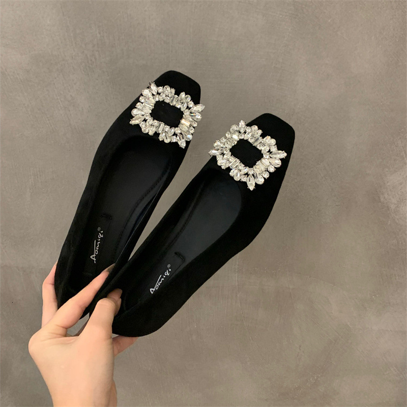 Flat Bottomed Silver High-End Square Toe Rhinestone Single Shoe For Women, 2025 New Summer Black Commuting Bean Shoes