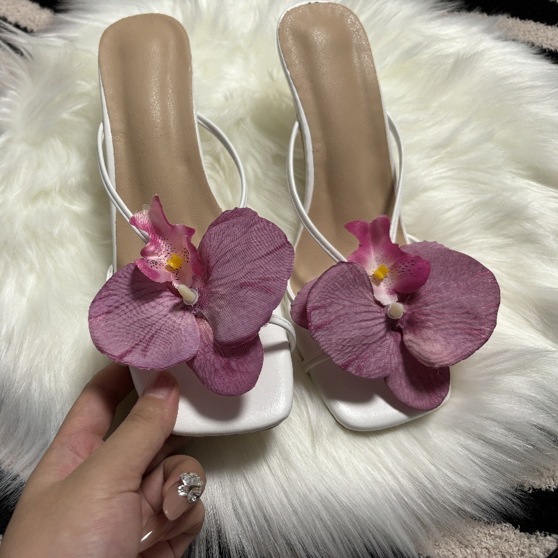 Luxurious And Beautiful~Butterfly Orchid Vacation Style High Heel 2024 Summer New Flower Fashion Beach Sandals