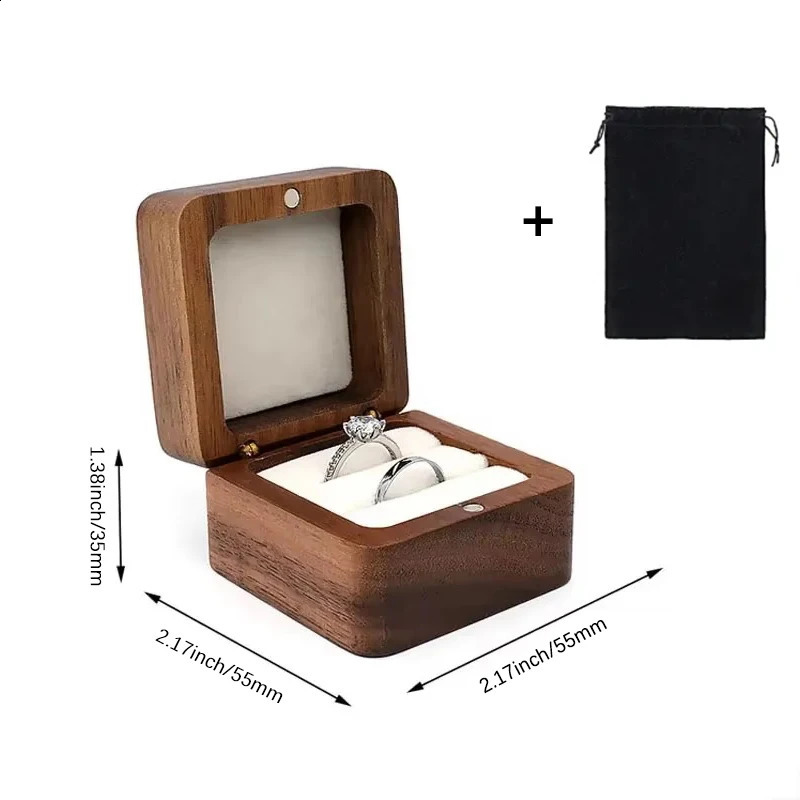 1pcs Free Custom Wooden Ring Box Personalized customization Wedding Anniversary Gift Walnut Wood Rings Box Engraved Engagement 250106