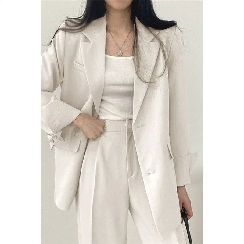 Womens Elegant British Style Casual Wide Leg Trousers 2Piece Suit Jacket Matching Set Plus Size Blazer and Suits 250106