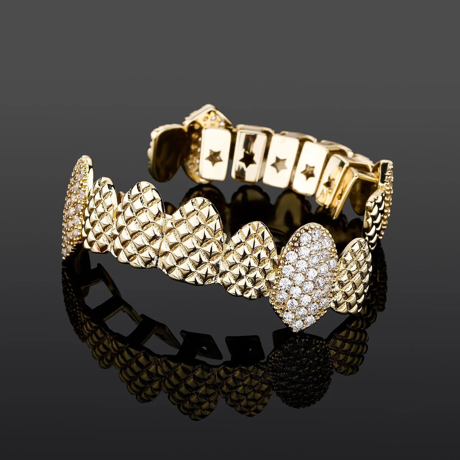 Hip Hop CZ Stones Teeth Caps Cubic Zircon Iced Out Micro Pave Top Bottom Charm Grills For Men Women Jewelry 250107