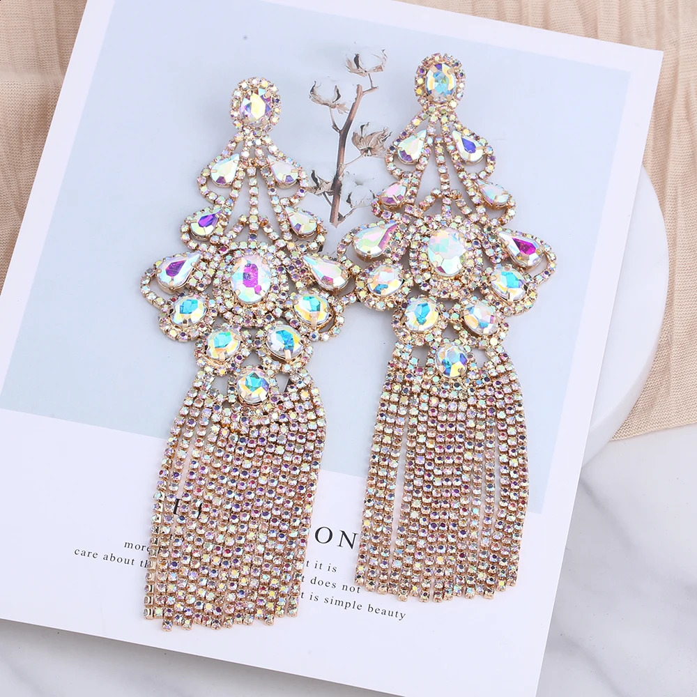 Large tassel earrings rhinestone pendant earrings womens statement crystal pendant earrings fashion jewelry wholesale 250110
