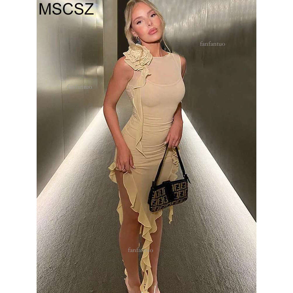 Casual Dresses Transparent Mesh Sexy Ruffle Asymmettrical Bodycon Mini Summer Beach Women Night Club Party Y2K 230214