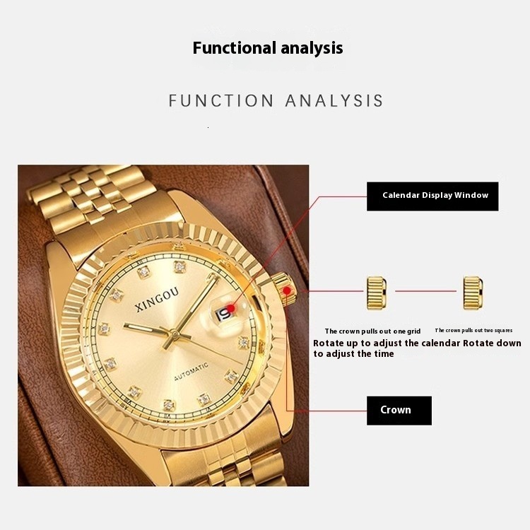 High-End Minimalist Automatic Mechanical Watch with Diamond, Night Glow, and Waterproof Feature