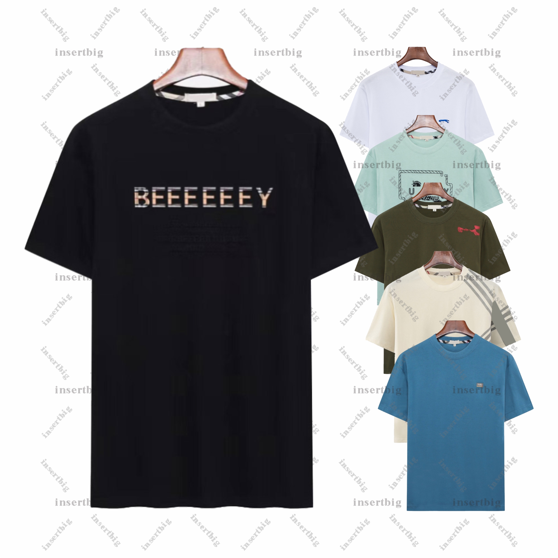 Summer Men's Designer T Shirt 100% Cotton Loose Letter Grid Printed T Shirt Street Hip Hop Men's Shirt