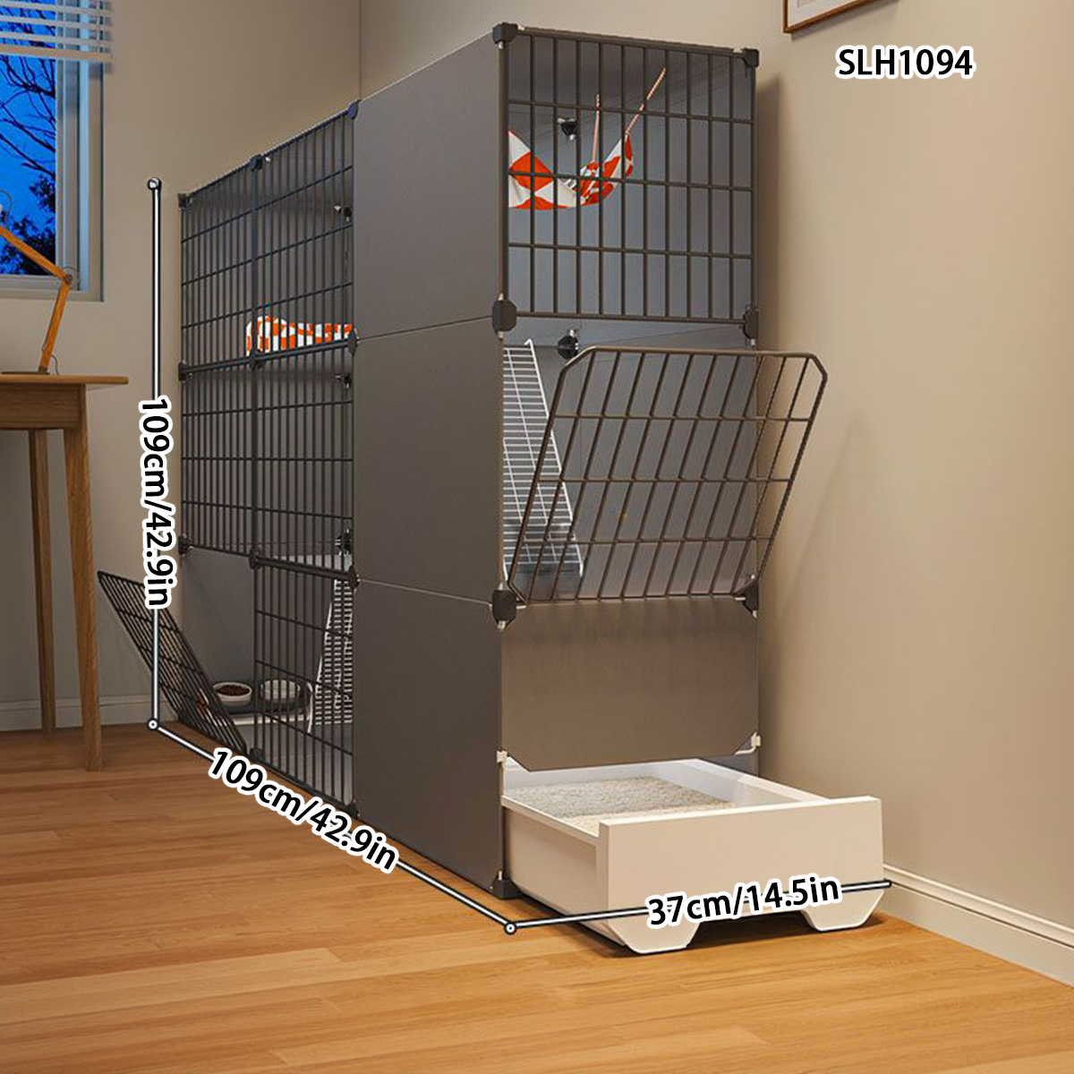 Two-Story Home Pet Villa with Integrated Litter Box Ideal for Compact Living Spaces