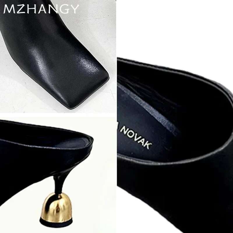 Women High Heels Slippers Square Toe Designer Mules Shoes Elegant Pumps Sandals 2025 Trend Party Flip ps Summer Mujer Slides