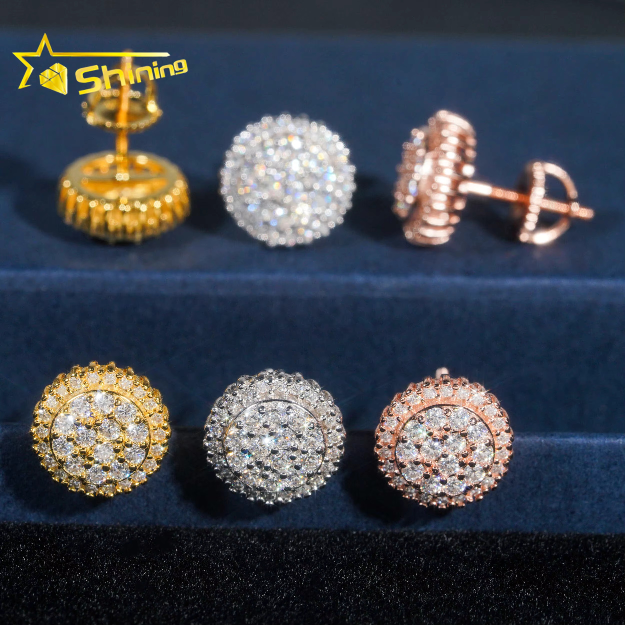 Ready to ship earring Fine Jewelry Gold Plated Sterg Sier VVS Dia Moissanite Screw Stud Earrings