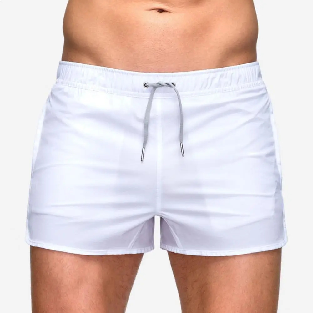 Elastic Waistband Men Shorts Quick Dry Mesh Drawstring Beach for Waist Surfing Fitness Sport Solid 250103