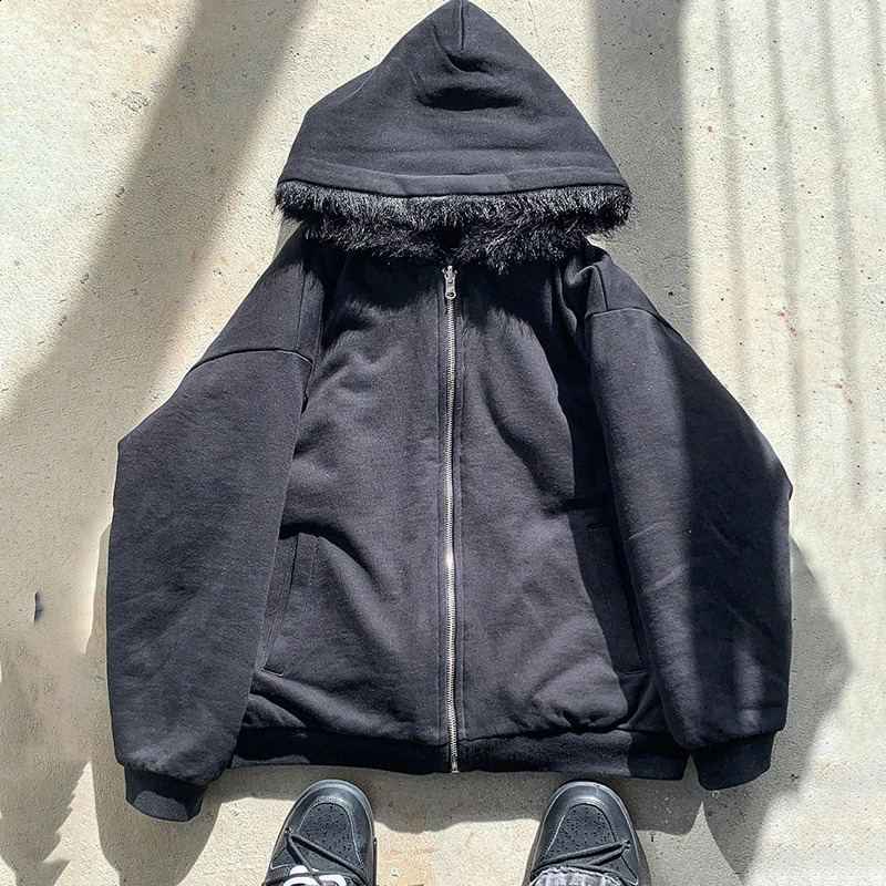 Plush fur Aesthetics Graphic Print Hip Hop Y2K Zip up hoodie Fashion Punk Oversized Rock Gothic Zipper Hoodie sweatshirt Vintage 250109
