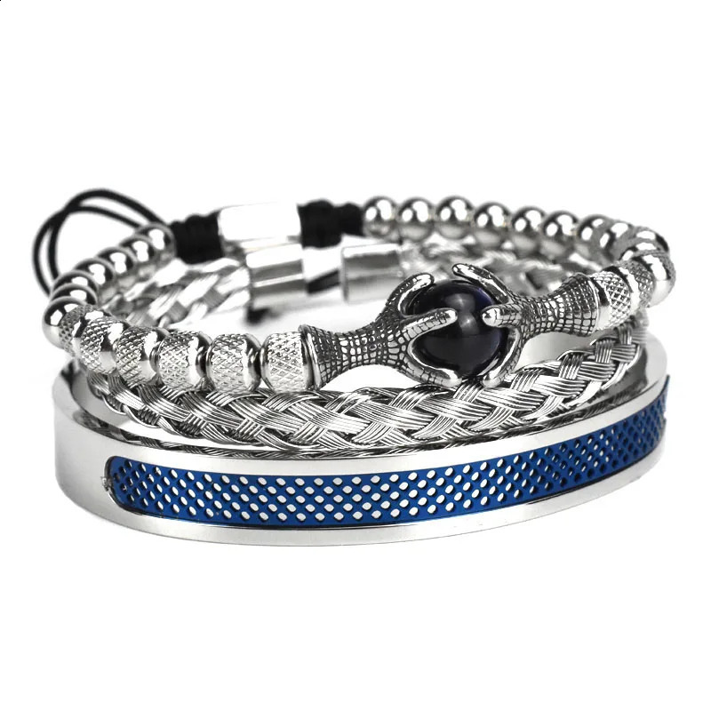 Tiger Eye Bead Eagle Charm Mens Bracelet Stainless Steel Womens Bracelet Couple Jewelry Set 250109