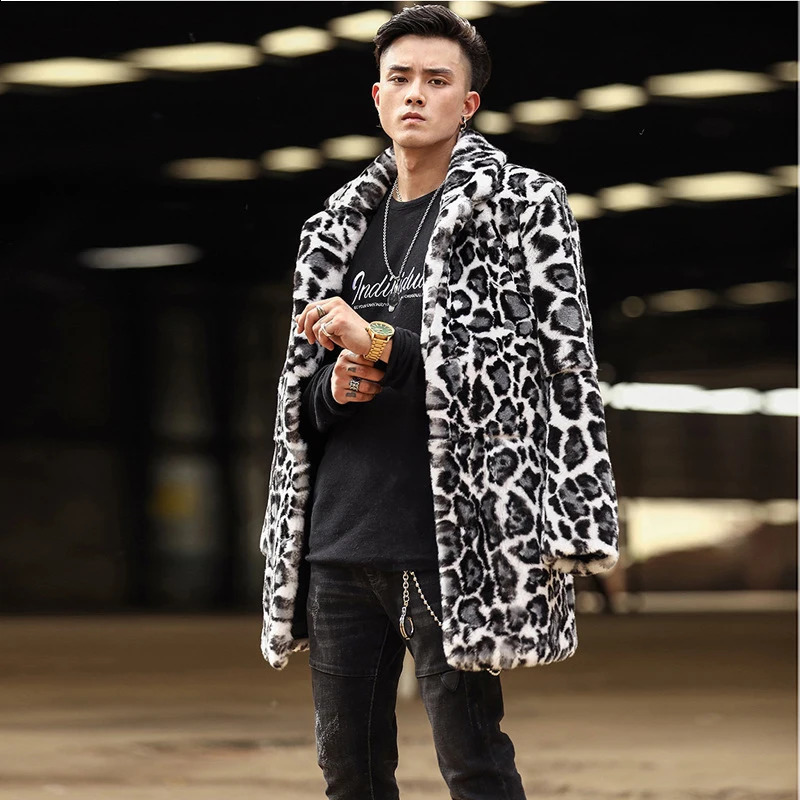 LUZHEN Autumn Fur Coat Leopard Print n Original High End Temperament Medium Long Tops Male LZ8123 250107