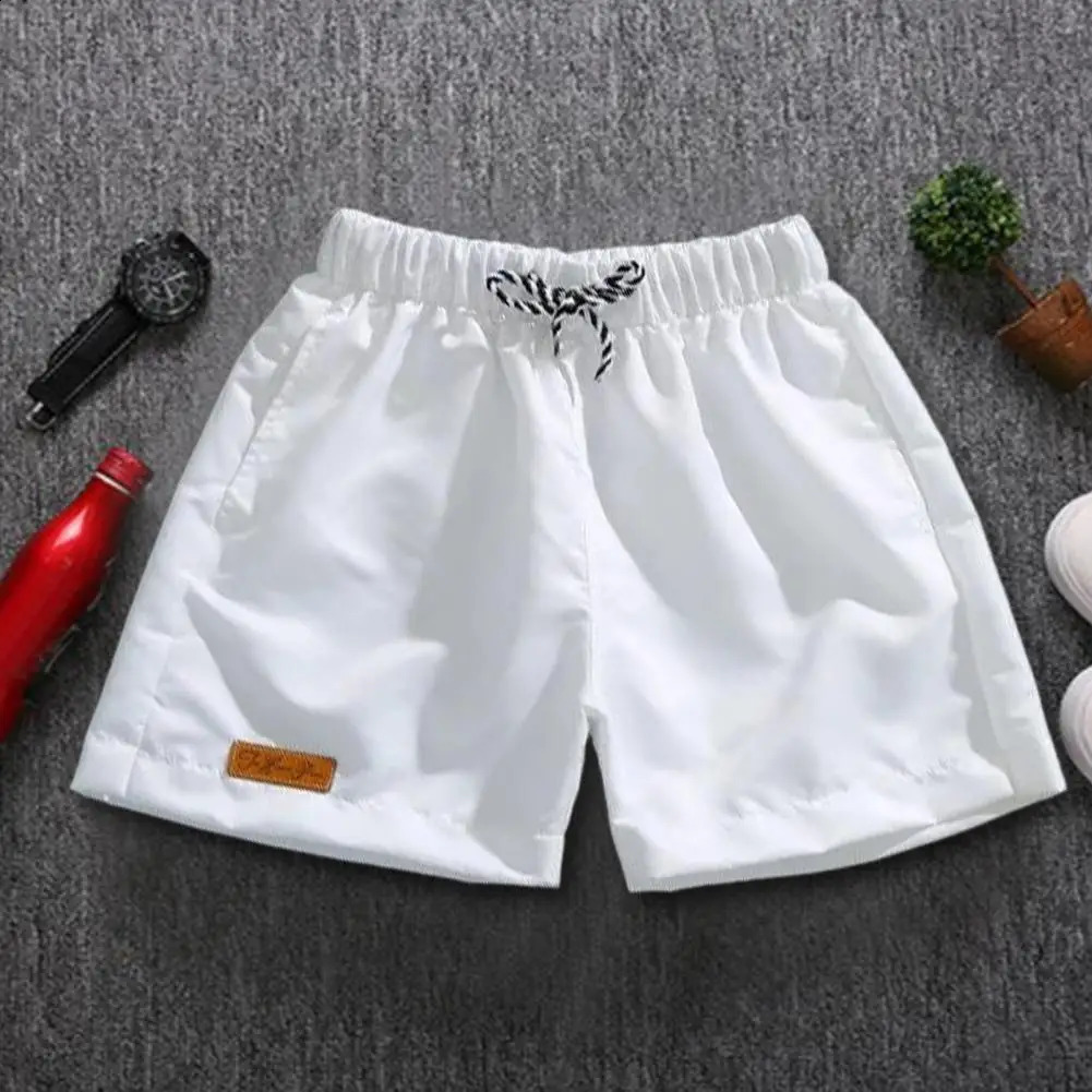 Men Casual Shorts Elastic Waist Drawstring Pockets Wide Leg Print Solid Color Summer Beach Mens Clothing 250103