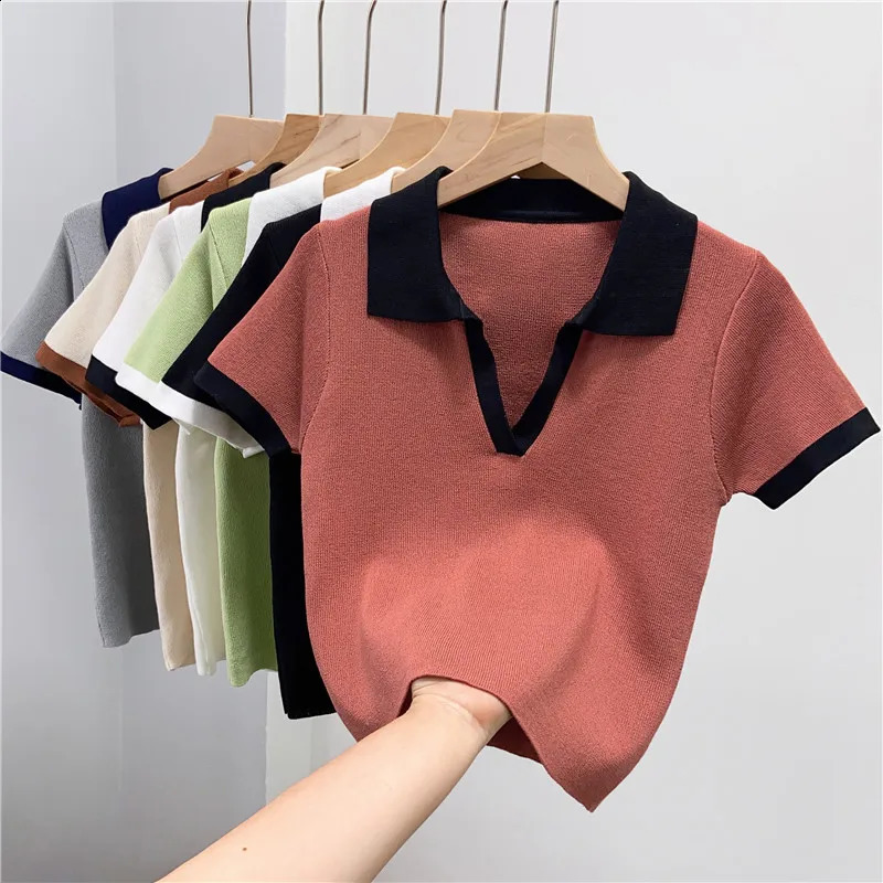 T-shirt Party Ropa De Mujer Y2k Top Harajuku Womens Polo Fashion Clothing Knitted Street Clothing Summer Patch Work Camisetas T-shirt 250109