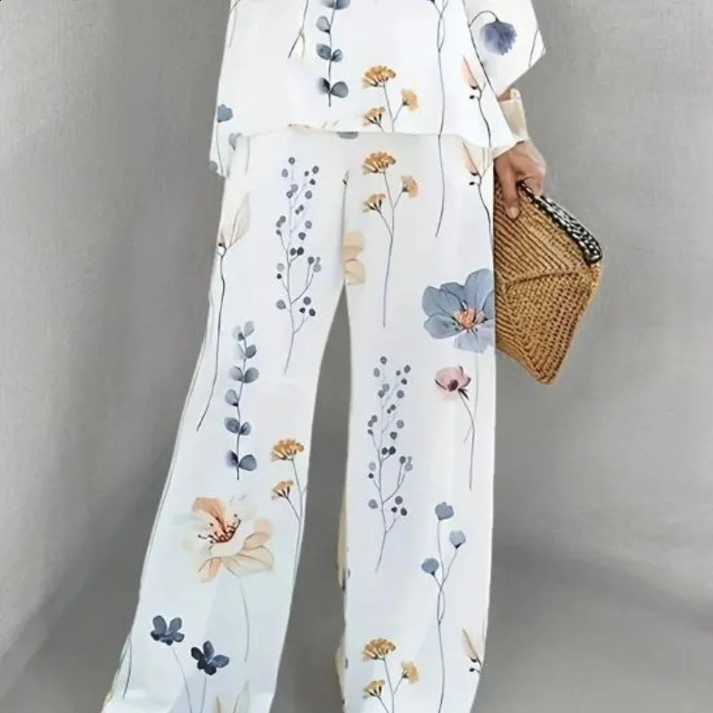 Fashion Selling Plus Size Casual Outfit Set Womens Floral Print Long Sleeved Round Neck Top and Pants Twopiece y250122