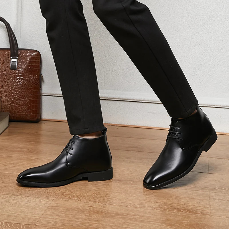 Concise Style Mens Chelsea Boots Black Fashion Business dress Social Shoes Handmade China Leather business shoes big size 48 250106