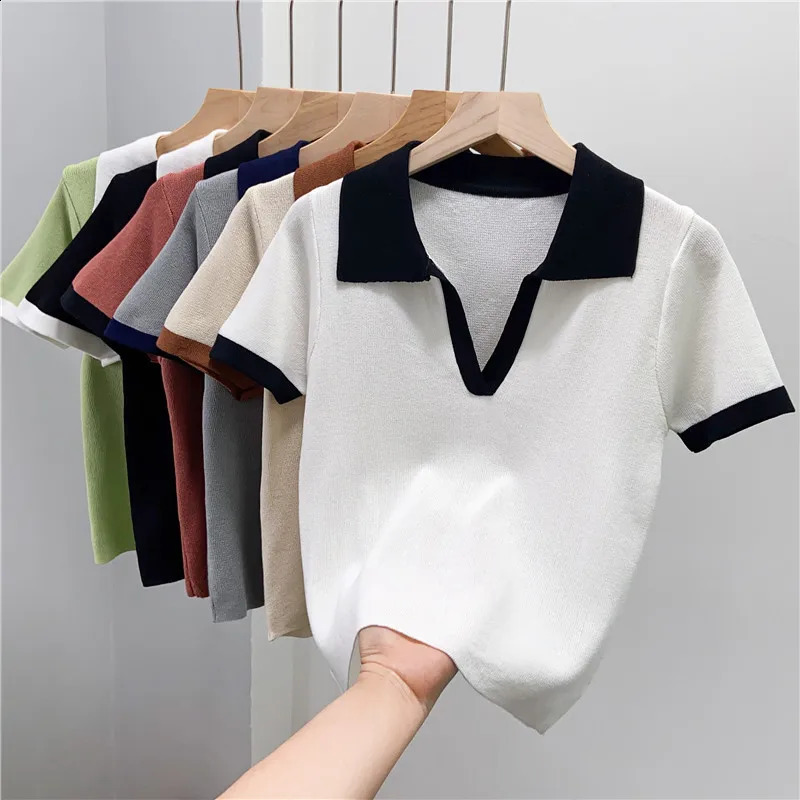 T-shirt Party Ropa De Mujer Y2k Top Harajuku Womens Polo Fashion Clothing Knitted Street Clothing Summer Patch Work Camisetas T-shirt 250109