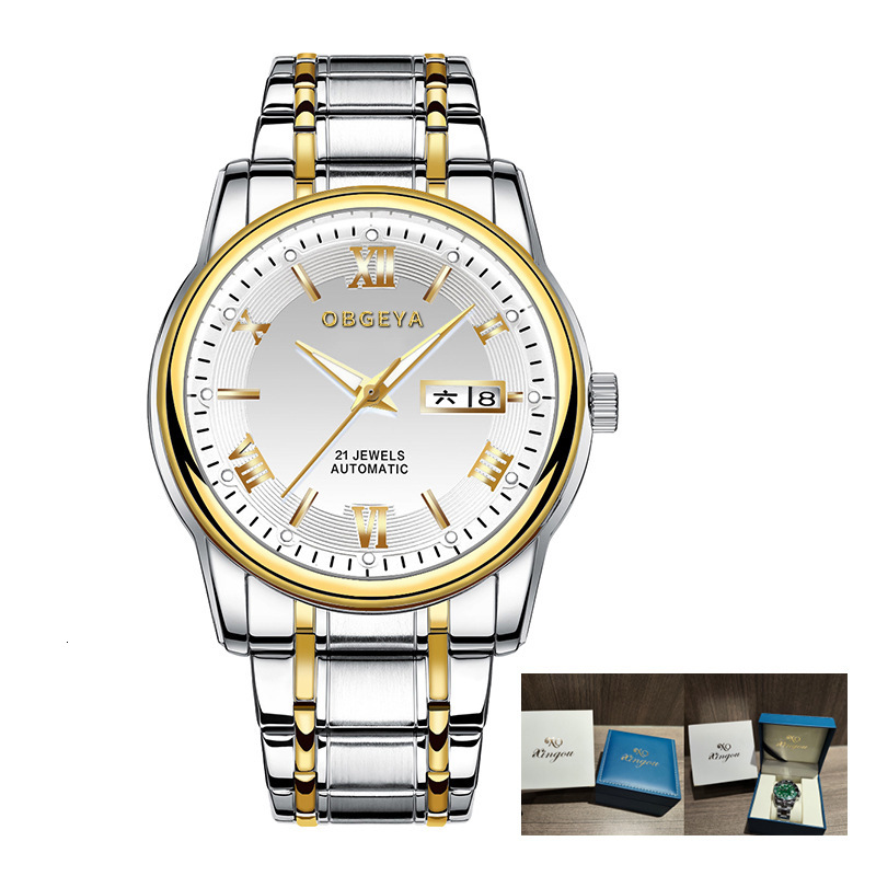 Trendy Waterproof Day Date Automatic Mechanical Watch for Men