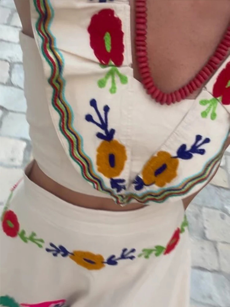 Fashion Print Crop Top Skirt Suits Women Chic Flying Sleeve Square Neck Sleeveless Set High Waisted Pleated Skirt 2024 Outfits 250109