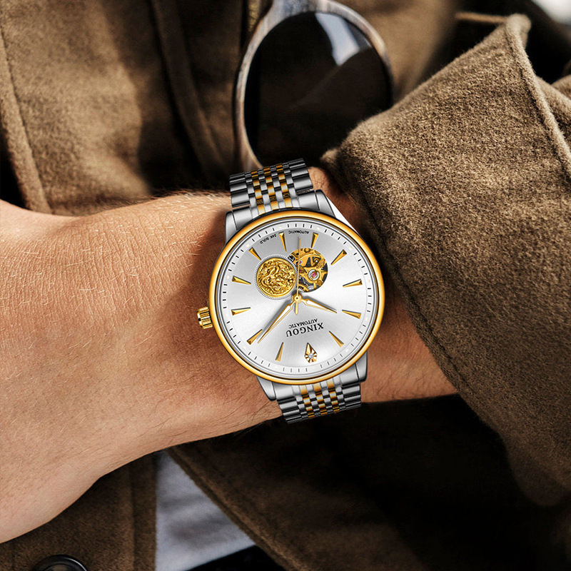 Luxury Skeleton Tourbillon Automatic Mechanical Watch with Night Glow and Waterproof Leather Strap for Men
