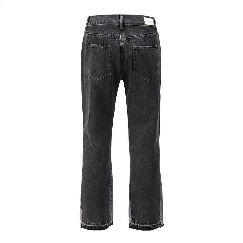 High Street Wash Loose Splicing Micro Flared Pants Foot Jeans for Men 250109