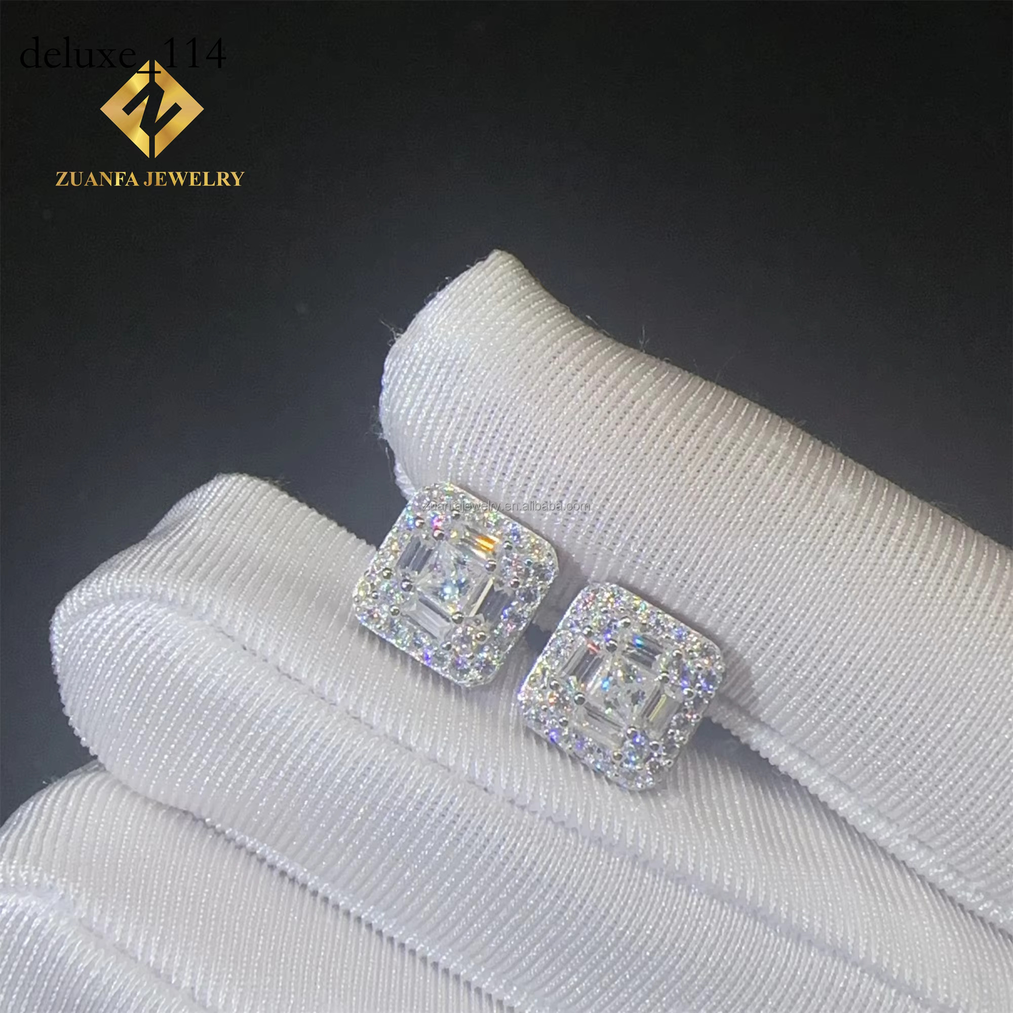 Pass Tester Sier Rhodium plated Hip Hop Earring jewelry iced out Baguette Moissanite Dia Men stud earrings
