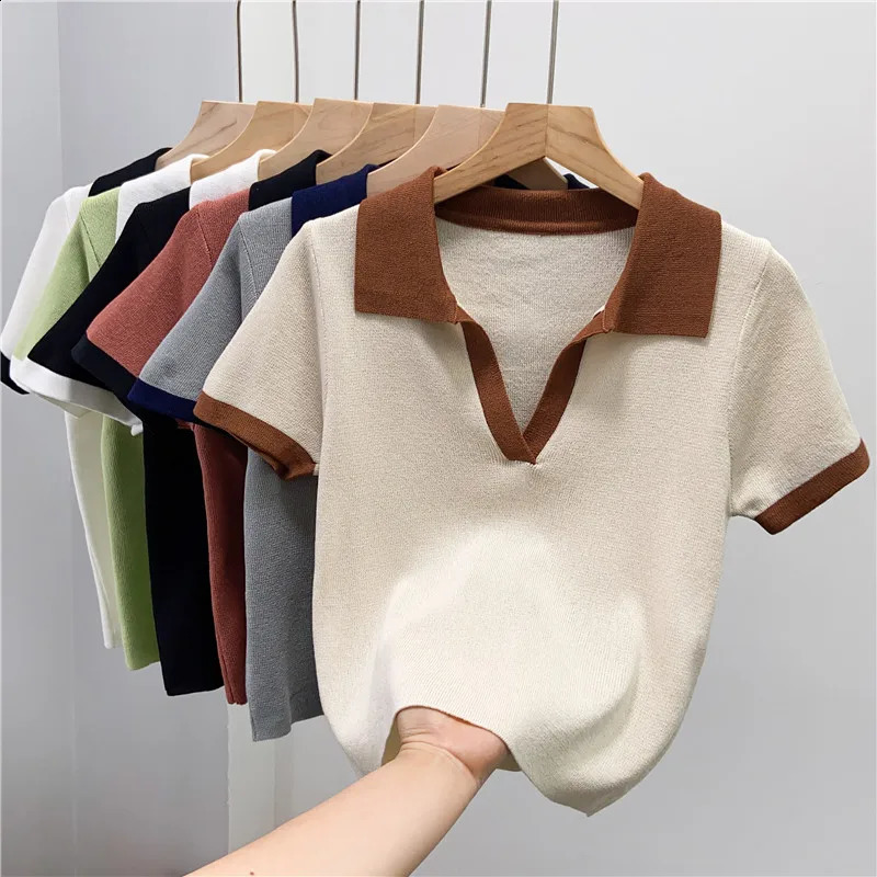 T-shirt Party Ropa De Mujer Y2k Top Harajuku Womens Polo Fashion Clothing Knitted Street Clothing Summer Patch Work Camisetas T-shirt 250109